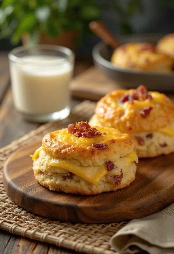 Hartige broodjes met bacon en kaas geserveerd