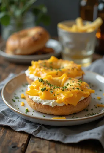 Bagel met kaas en roomkaas, versierd met verse peterselie