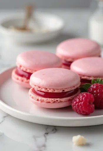 Macarons met witte chocolade en framboos