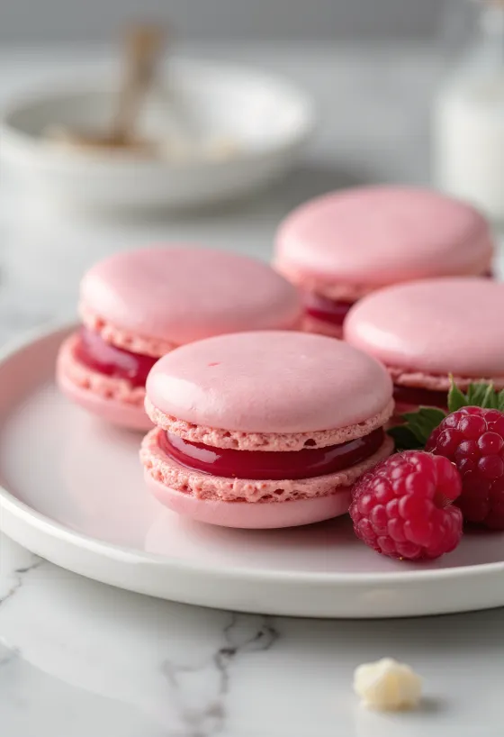 Macarons met witte chocolade en framboos