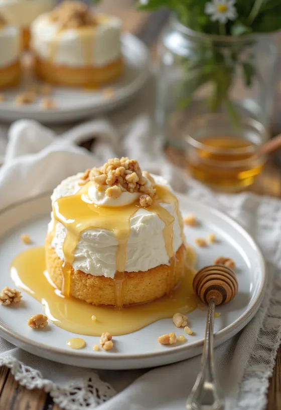 Griekse yoghurttaart elegant geserveerd