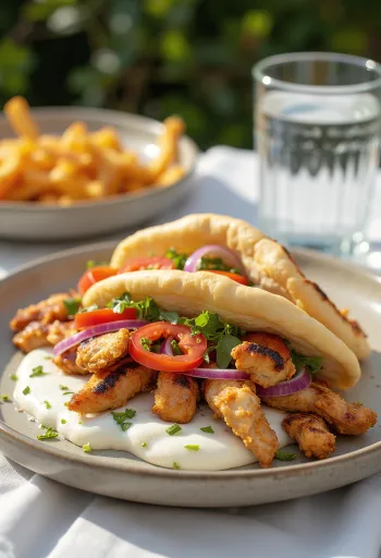Gyros met kip geserveerd in pitabroodje