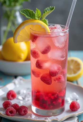 Frambozenlimonade met verse frambozen en citroenschijfjes