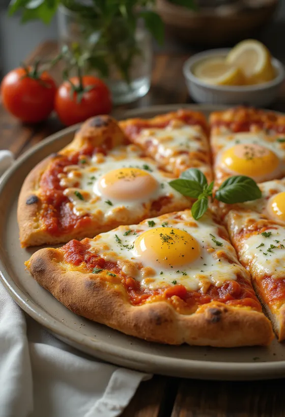 Pizza a Caballo met spiegelei, dikke bodem en mozzarella