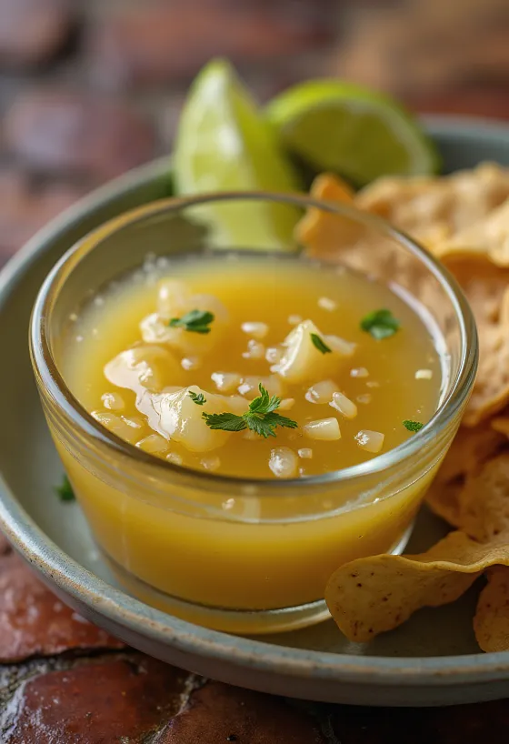 Goudgele tequila-limoensaus met verse kruiden