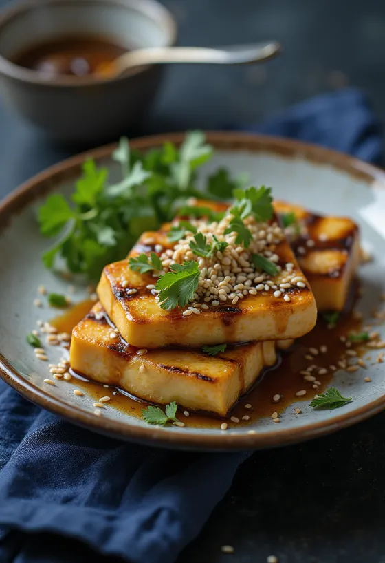 Gegrilde tofu met gemberdressing
