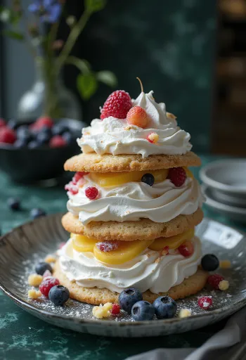 Schuimtaart versierd met fruit