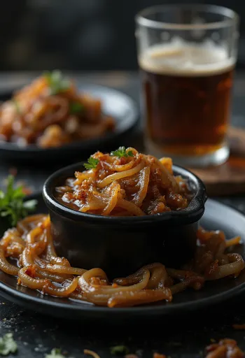 Gekarameliseerde ui-bier BBQ-saus in een kom
