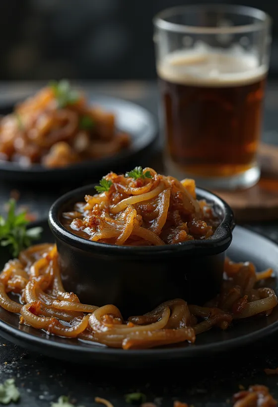 Gekarameliseerde ui-bier BBQ-saus in een kom