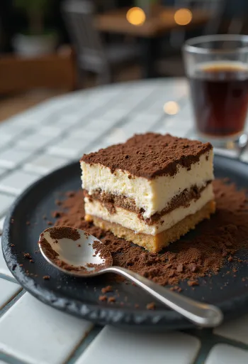 Luchtige tiramisutaart bestrooid met cacao
