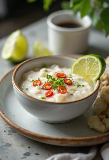 Kokos-gember-lime-chili saus met garnering