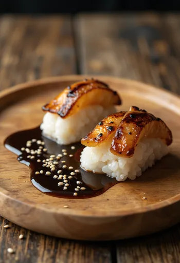 Nigiri met paling, fijne rijst en verse paling in plakjes