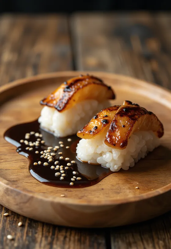 Nigiri met paling, fijne rijst en verse paling in plakjes