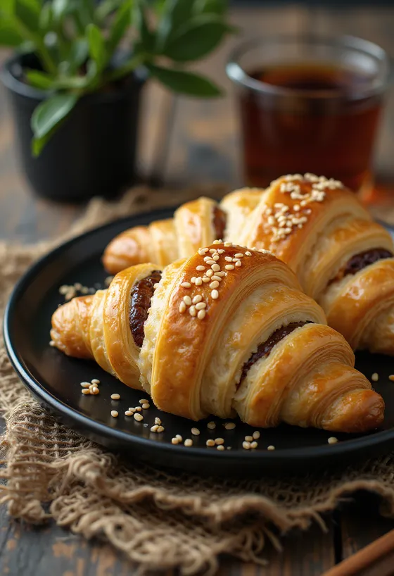 Versgebakken Koreaanse croissant met zoete bonenpasta