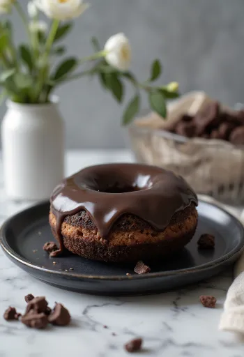 Pure chocolade donuts geserveerd met chocoladeglazuur