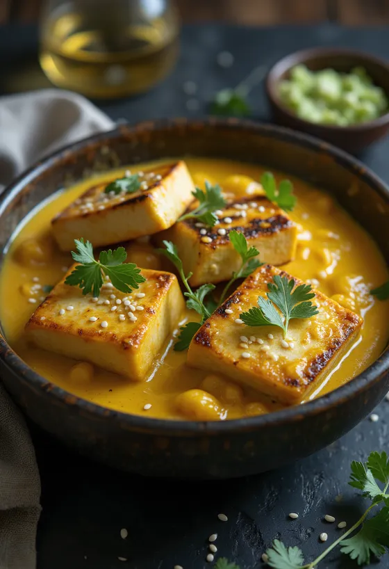 Gegrilde tofu met tahini-curry