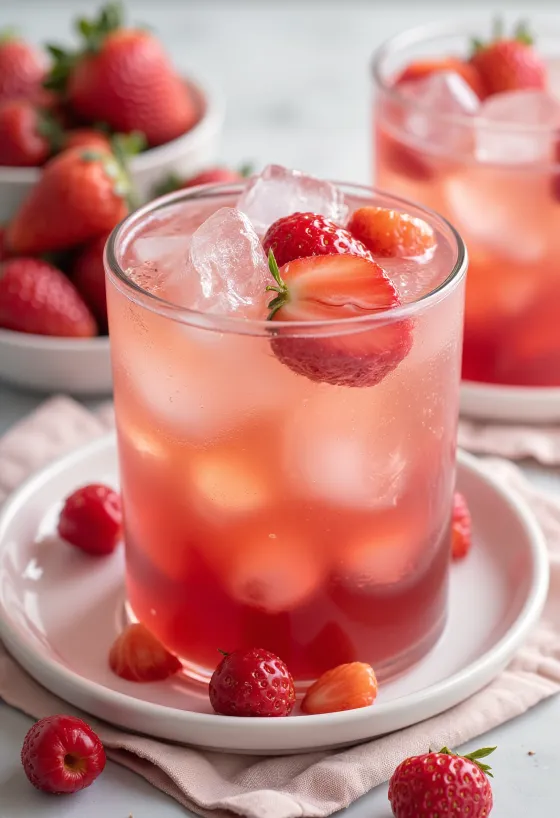 Ijskoude aardbeiencider geserveerd in een glas