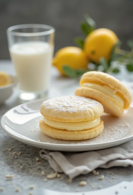 Linzer koekjes met citroen en vanille geserveerd