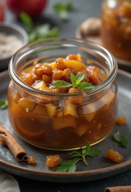 Appelchutney met kaneel geserveerd bij kaas