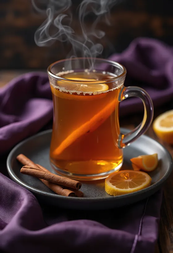 Hot Toddy drankje versierd met kaneelstokje en schijfje citroen