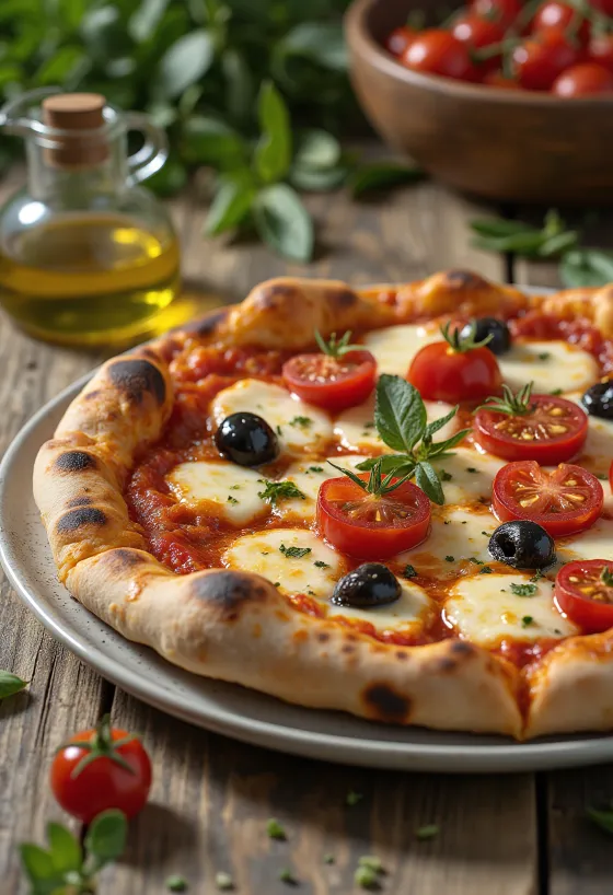 Pizza alla Barese met tomaat en zwarte olijven