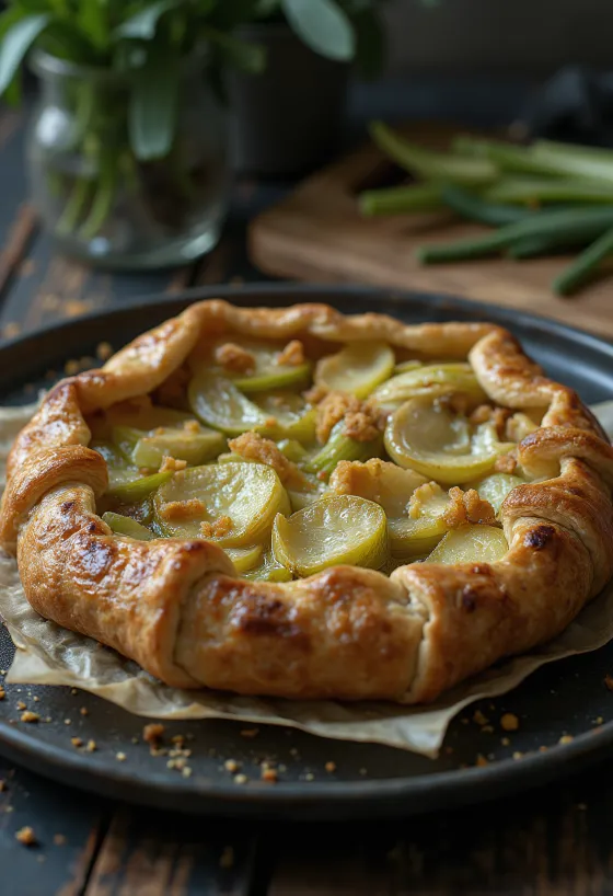 Prebiotische galette met prei en appel met verse peterselie