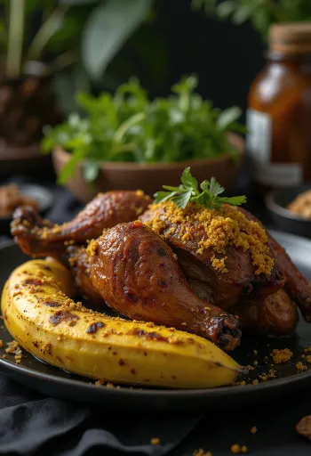 Betutu eend geserveerd met rijst en gestoomde groenten