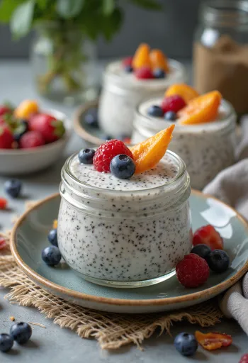 Panna cotta met chiazaad geserveerd in een glas