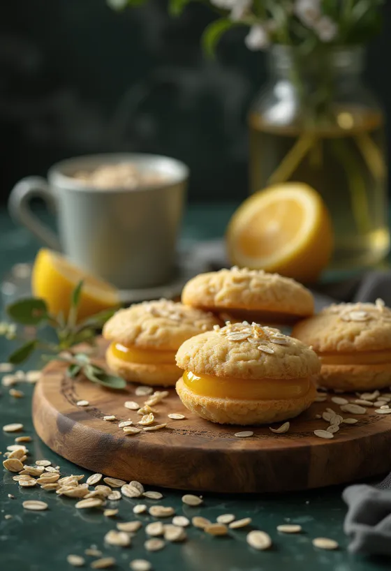 Linzer koekjes met citroen en havermout geserveerd