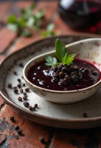 Rode wijnsaus met zwarte peper geserveerd