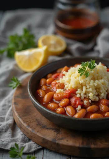Gigantes plaki met peterselie, geserveerd met peterselie en vers brood