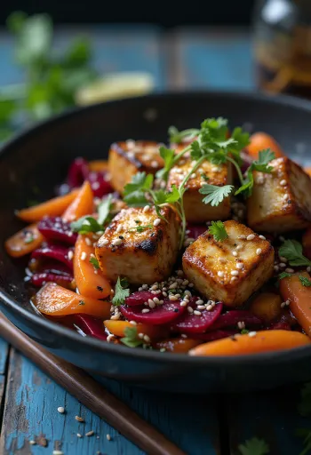 Gegrilde tofu wok met rode biet