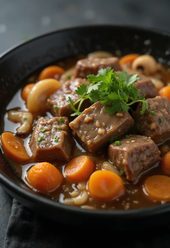 Oden met rundvlees, rijke Japanse soep met groenten, versierd met koriander