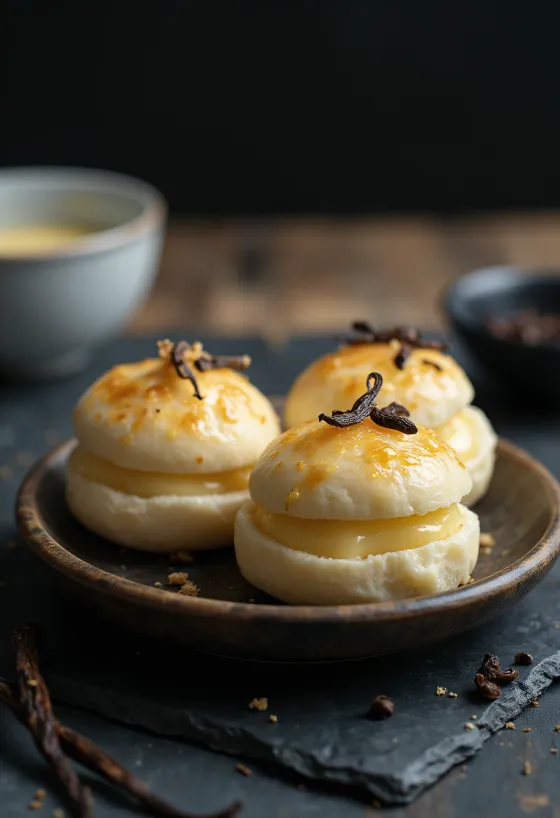 Bao bun met vanilleroom geserveerd