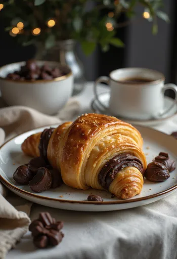 Versgebakken croissant met Belgische chocolade