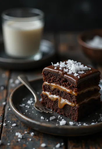 Karamel-chocoladetaart elegant geserveerd