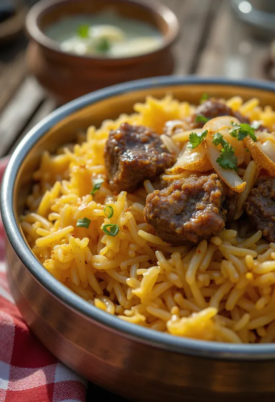 Biryani met geitenvlees, Indiaas gekruid rijstgerecht