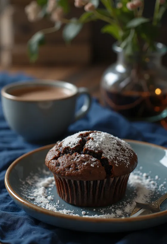 Cacao muffins geserveerd op een bord