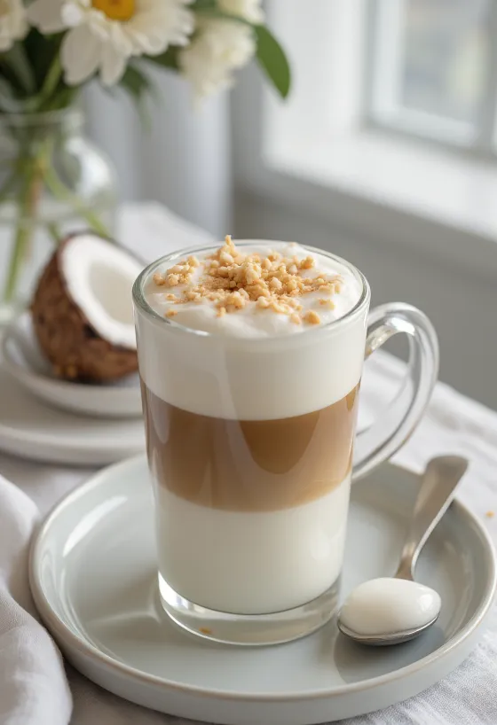 Vers geserveerde kokosmelk latte
