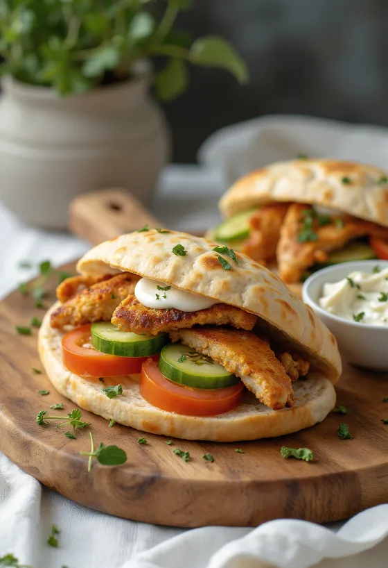 Gevuld pitabroodje met gegrilde kip en verse groenten