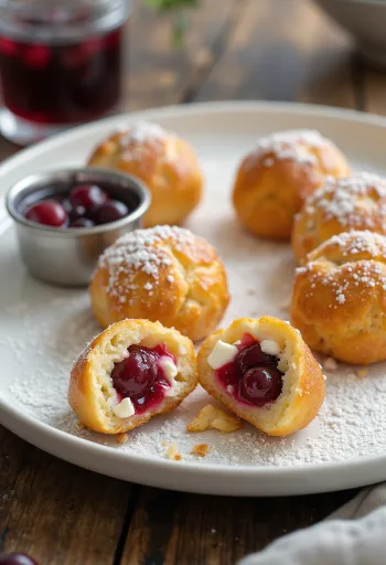 Æbleskiver met vossenbessenvulling, feta en een vleugje vanille