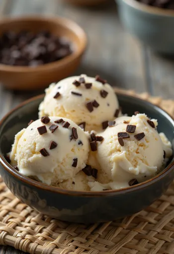 Chocolade chip ijs geserveerd in een kom