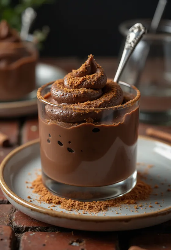 Chocolademousse met kaneel in glazen