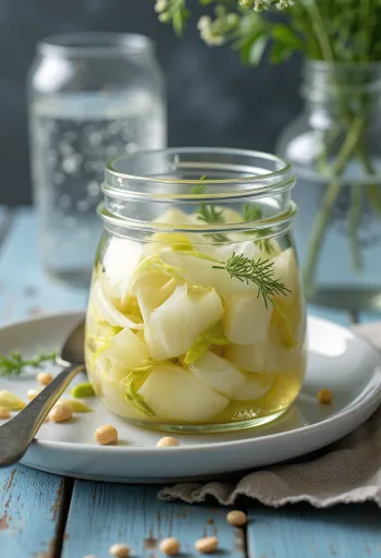 Ingelegde venkel in een glazen pot