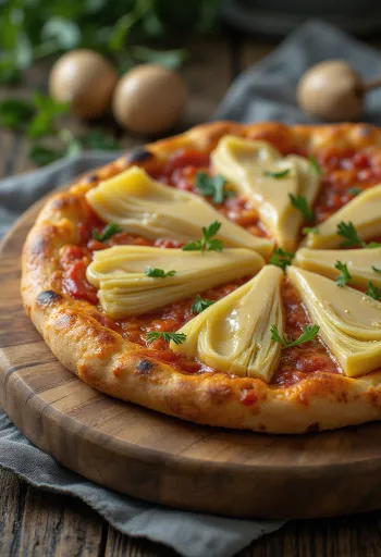 Pizza ai Carciofini geserveerd met artisjok