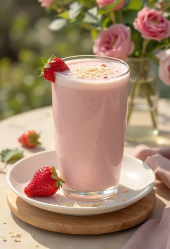 Probiotische kokos-aardbeien kefir, vers geserveerd