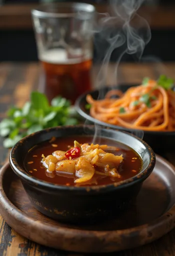 Donkere glanzende karamel-vissaus