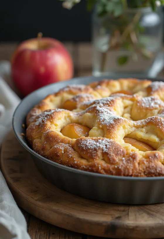 Cake met appel en kaneel geserveerd