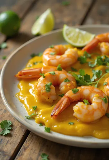 Garnalen in mosterd-kokossaus
