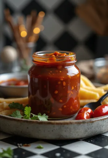 Gerookte chili barbecuesaus geserveerd